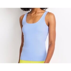 We Wander Blue Twisted Back Keyhole Shelf Bra Tank Top